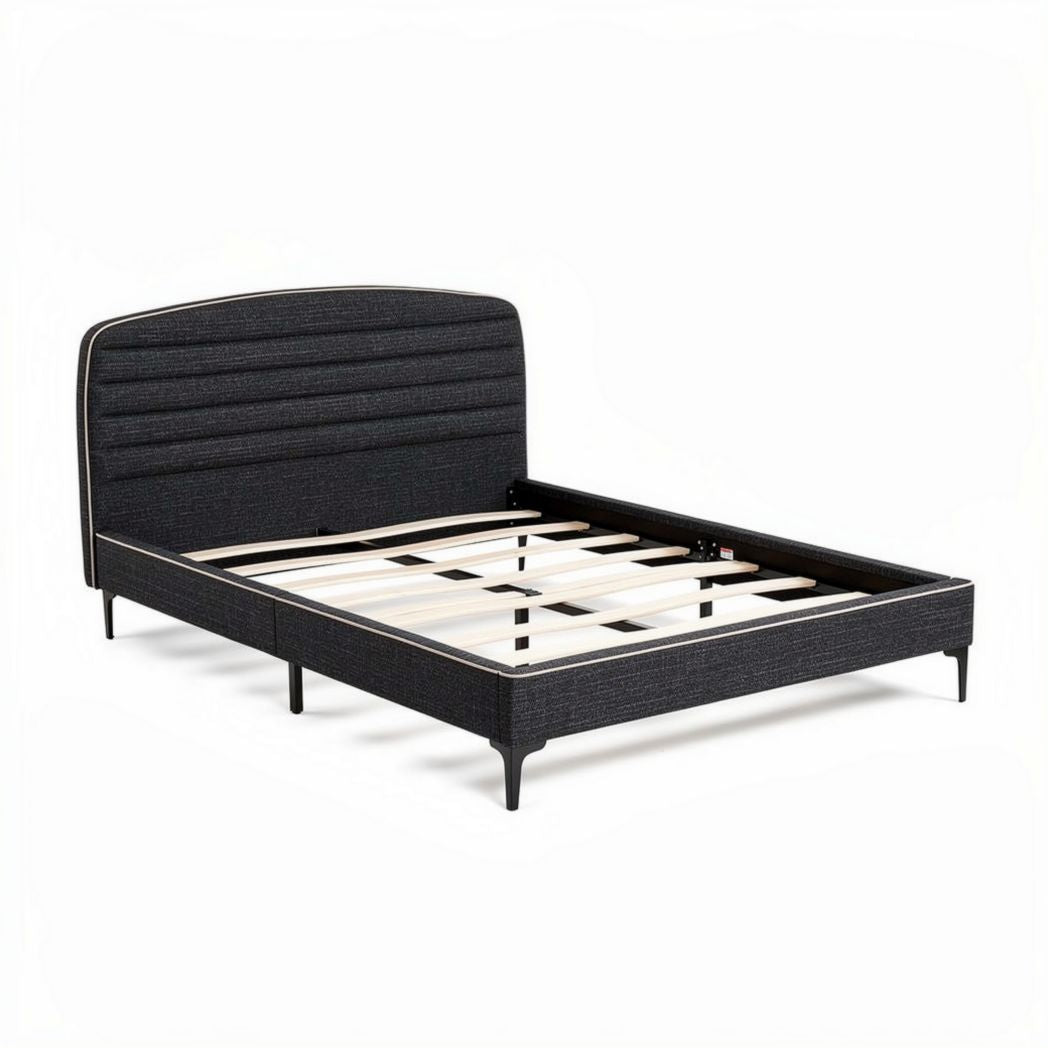 Lit en tissu noir avec sommier en bois dimensions 200 x 160 x 100cm