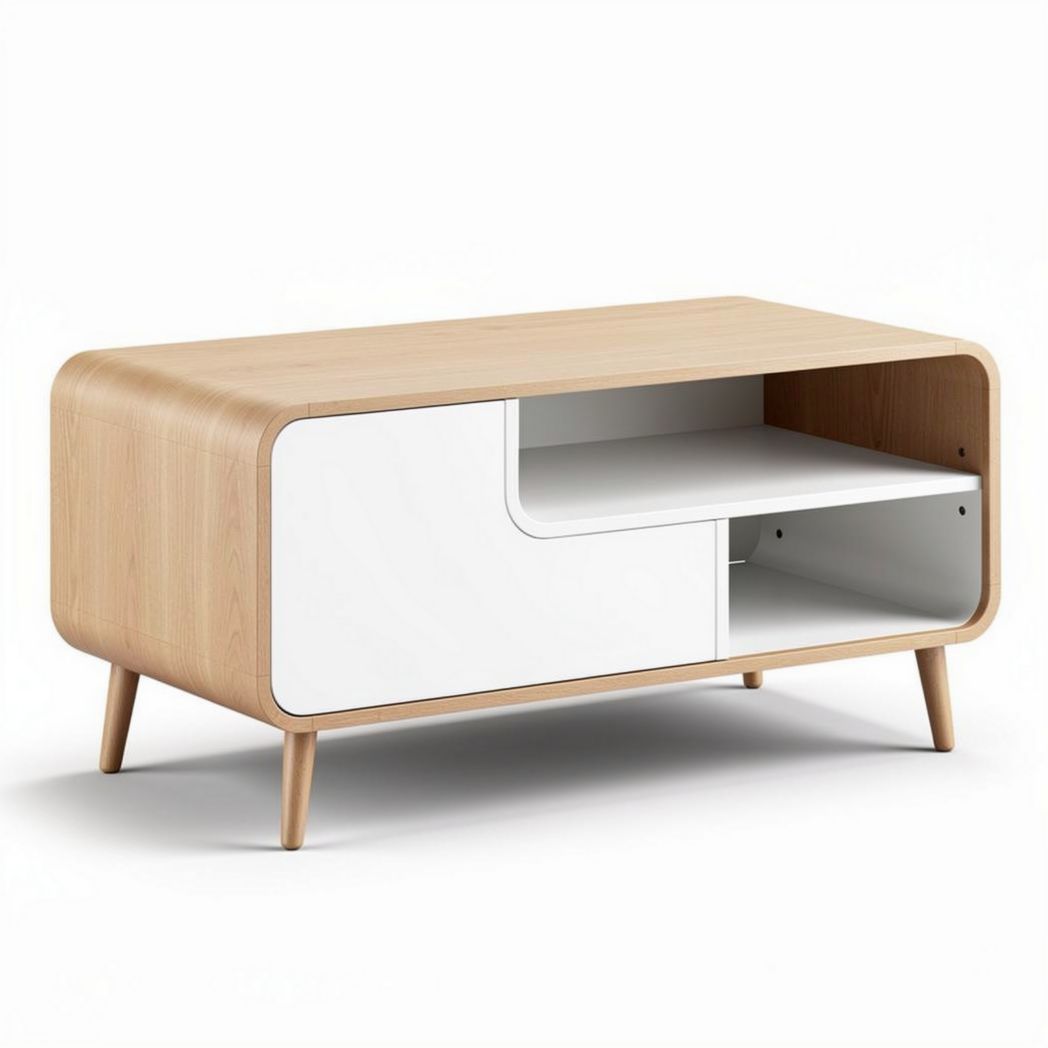 Table basse en bois clair avec rangement blanc dimensions 100 x 50 x 40 cm