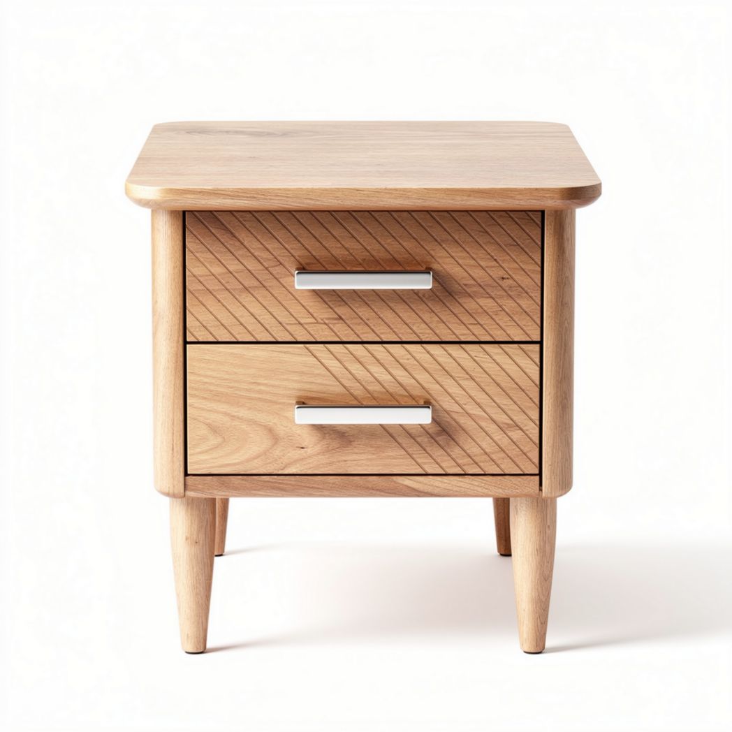 Table de chevet en bois clair avec deux tiroirs dimensions 50 x 40 x 50cm