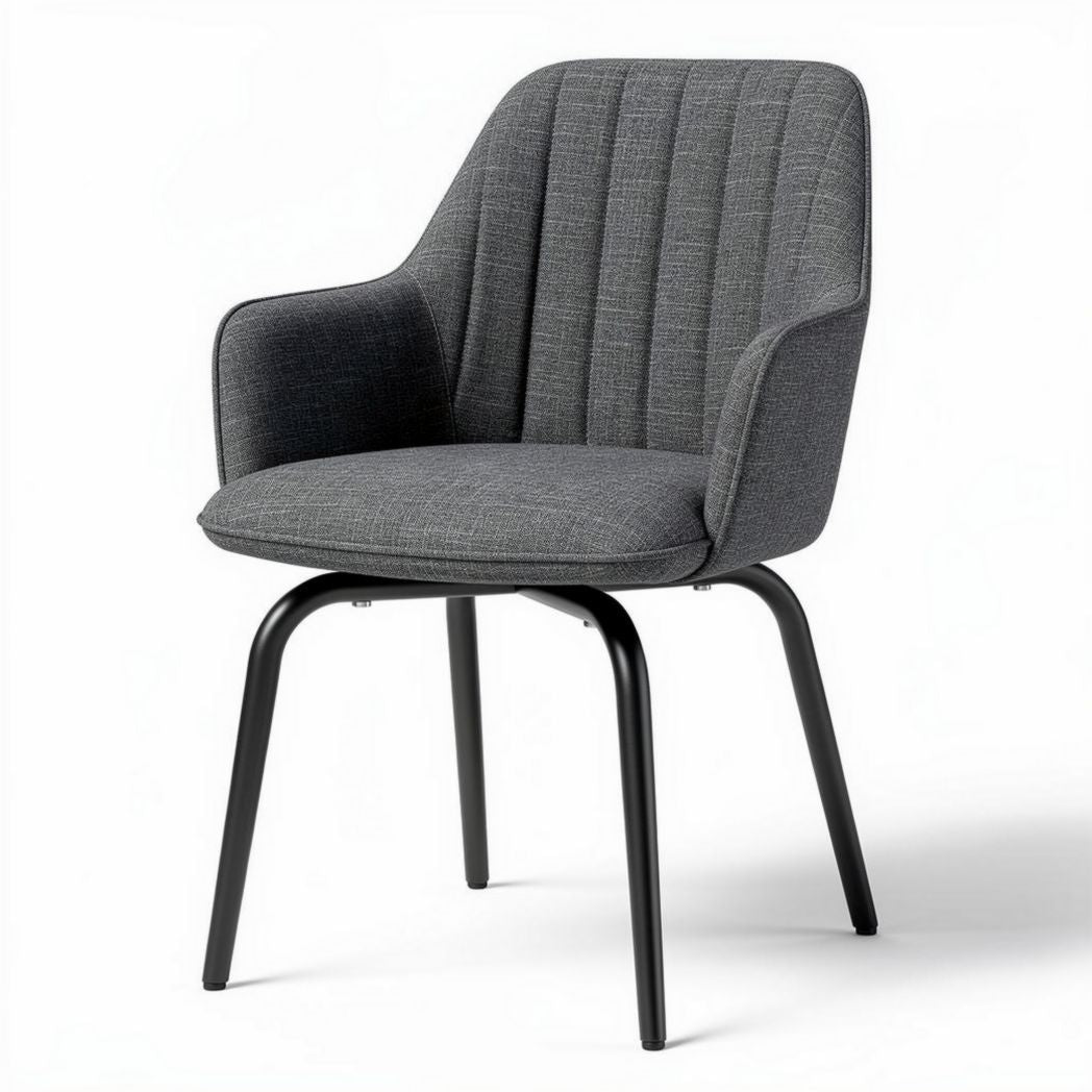 Chaise avec accoudoirs en tissu gris et structure en métal noir 55 x 60 x 80cm