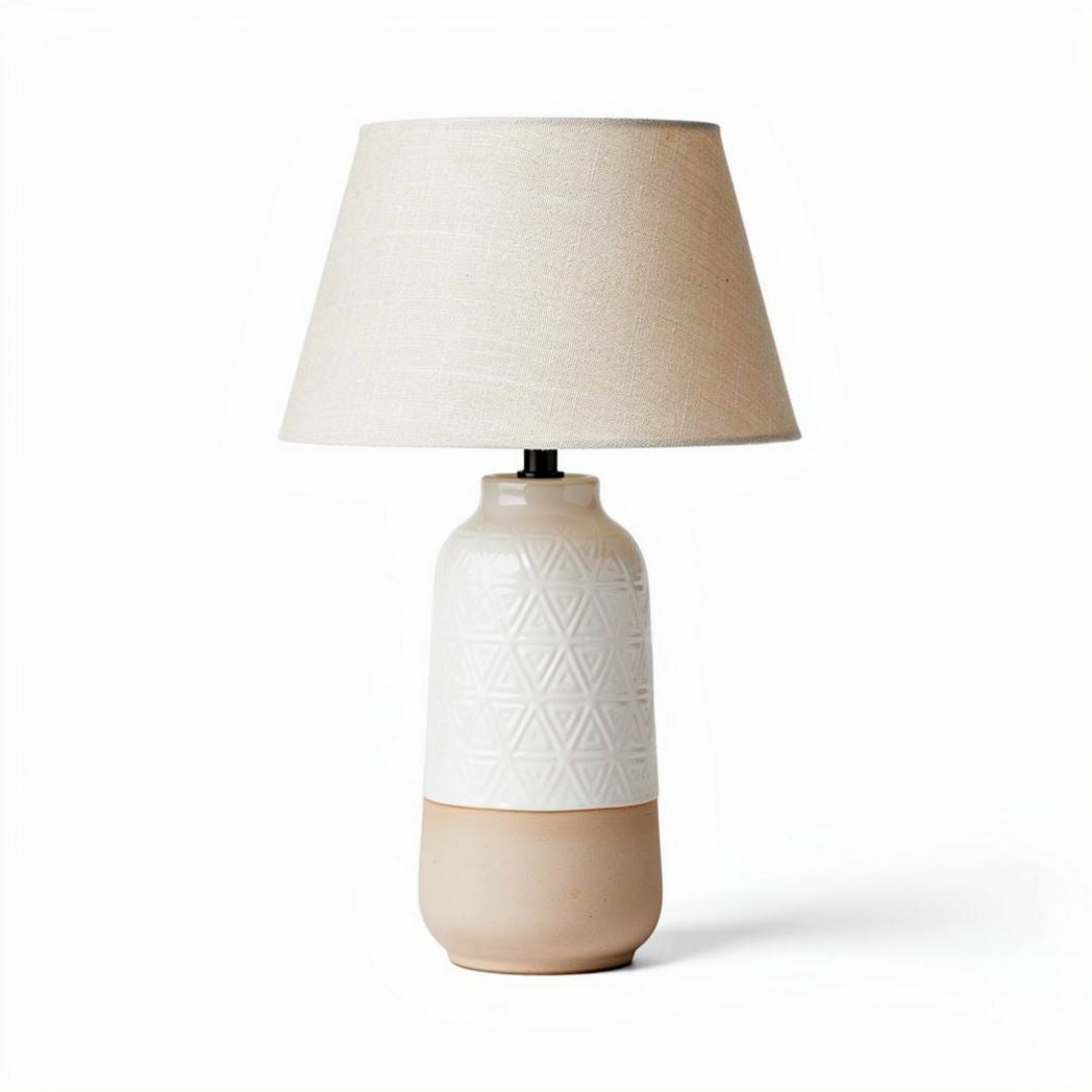 Lampe de table en céramique blanche et beige avec abat-jour en lin 25 x 25 x 45cm