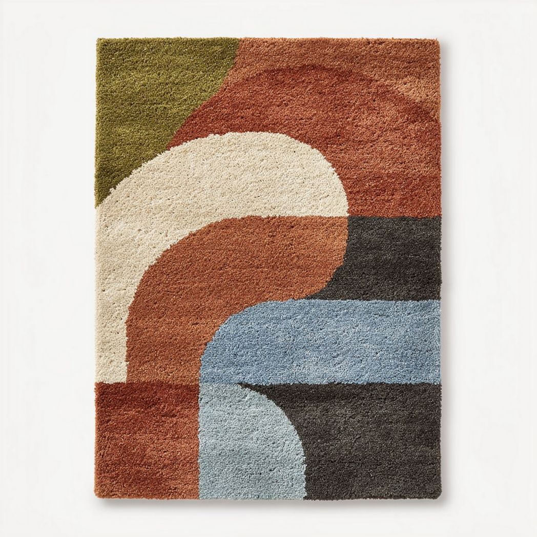 Tapis en laine multicolore dimensions 120 x 90 x 1cm pour décoration intérieure