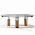 Table basse ovale en verre noir avec pieds en bois naturel et métal 150 x 80 x 40cm